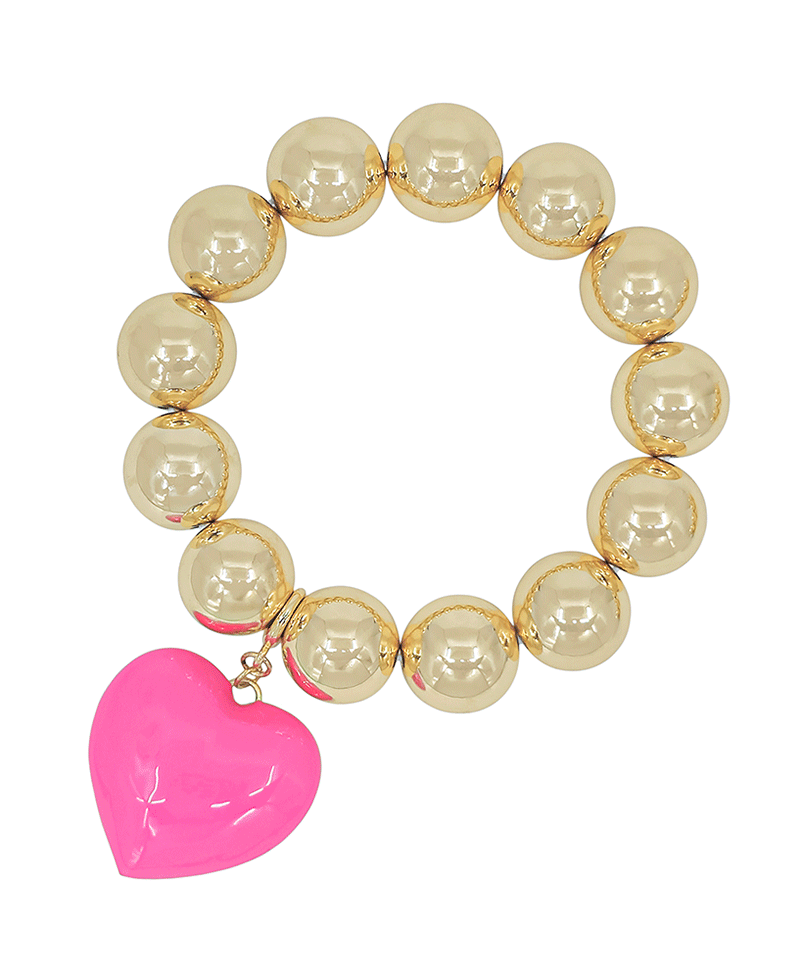 16mm CCB Ball w/ 1.2" Epoxy Heart Charm Bracelet