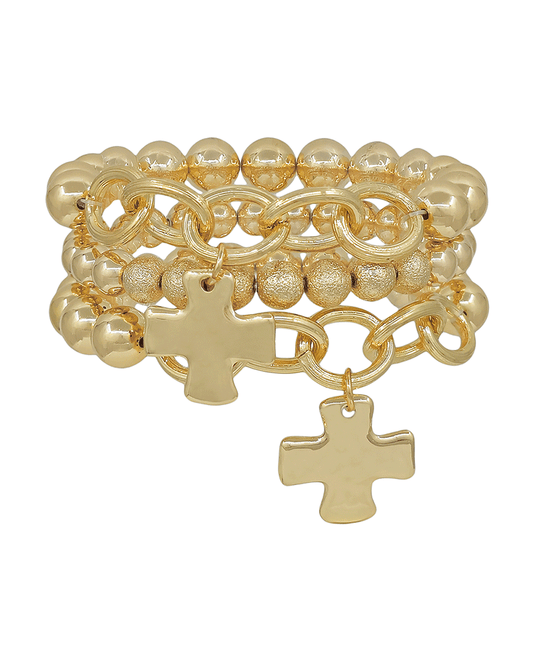 10mm CCB & Chain w/ Cross Charm Bracelet