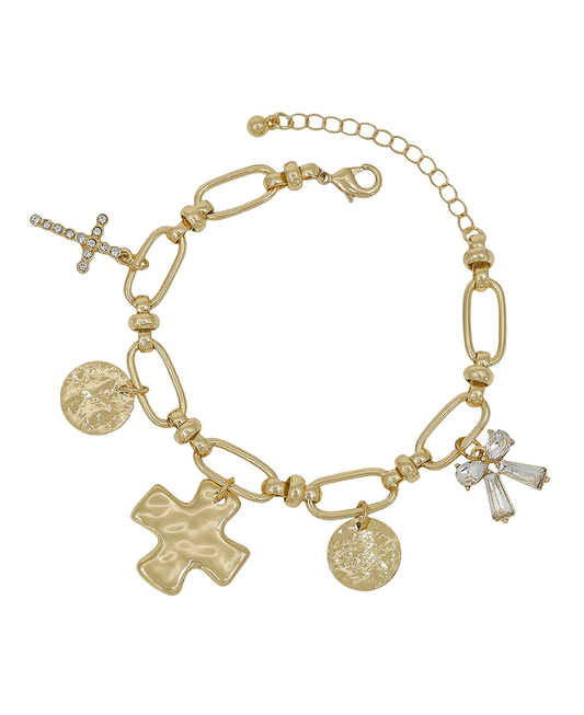 Cross & Ribbon Oval Chain Bracelet
