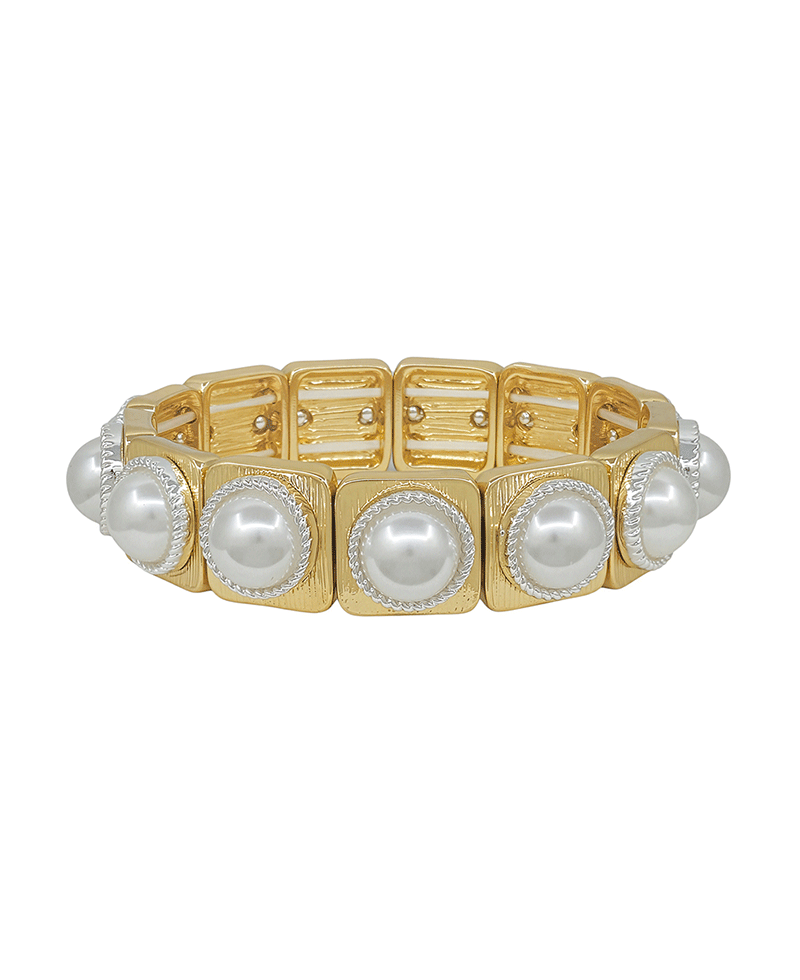 Square Metal w/ Pearl Accent Stretch Bracelet