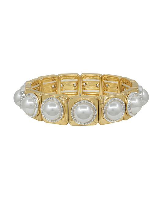 Square Metal w/ Pearl Accent Stretch Bracelet