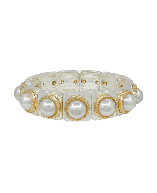 Square Metal w/ Pearl Accent Stretch Bracelet