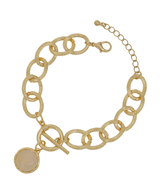 Chunky Texture Metal Chain w/ Round Stone Bracelet