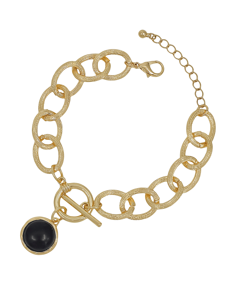 Chunky Texture Metal Chain w/ Round Stone Bracelet