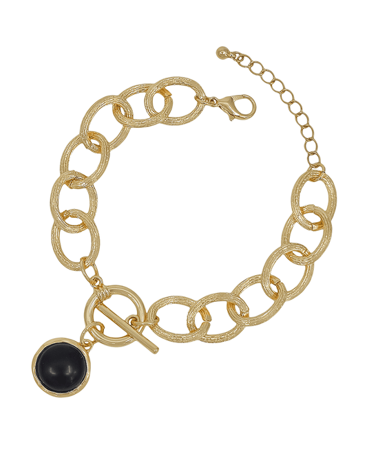 Chunky Texture Metal Chain w/ Round Stone Bracelet