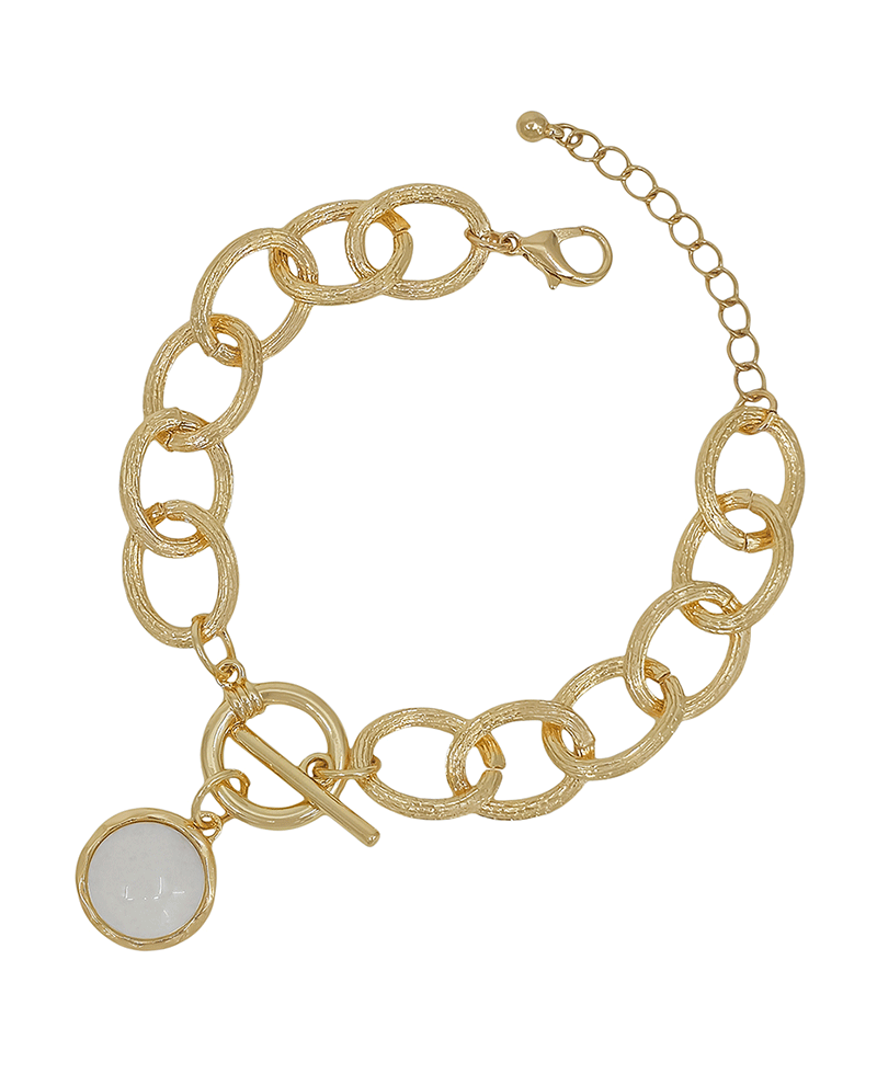 Chunky Texture Metal Chain w/ Round Stone Bracelet