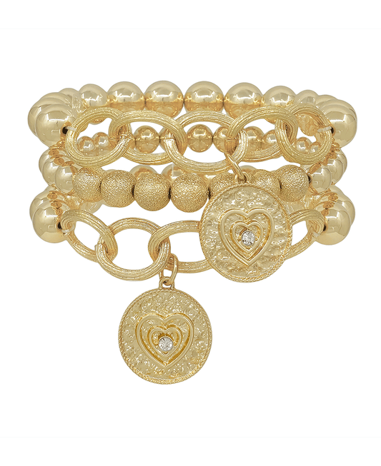 Double Coin w/ Heart 10mm Metal Ball Chain Bracelet