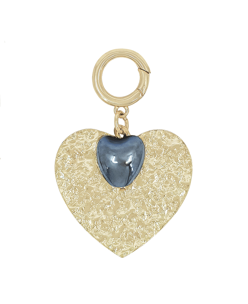 Texture Metal w/ Color Heart Accent Charm - 1.8"