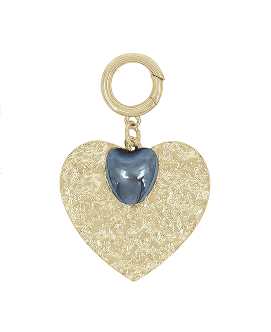 Texture Metal w/ Color Heart Accent Charm - 1.8"