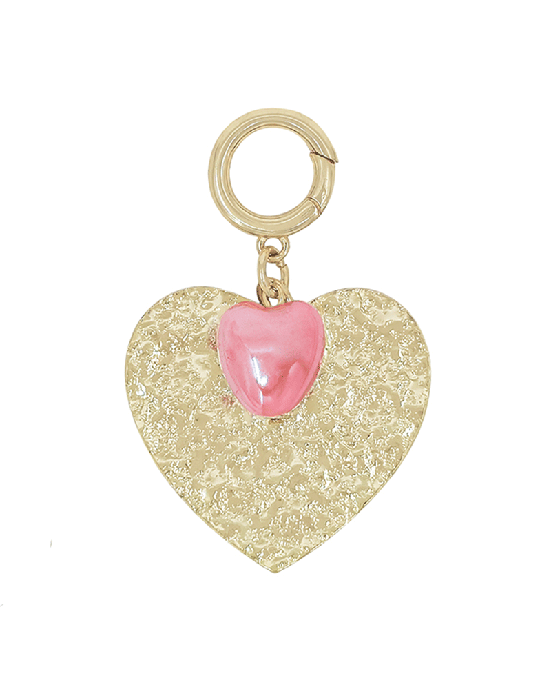 Texture Metal w/ Color Heart Accent Charm - 1.8"