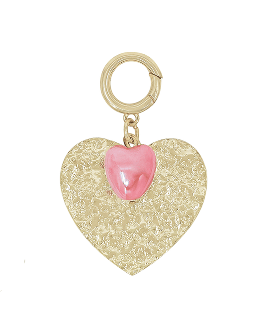 Texture Metal w/ Color Heart Accent Charm - 1.8"