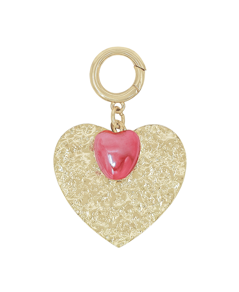 Texture Metal w/ Color Heart Accent Charm - 1.8"