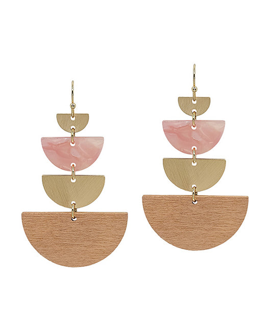 Half Round Geo Shape Resin & Wood Earring