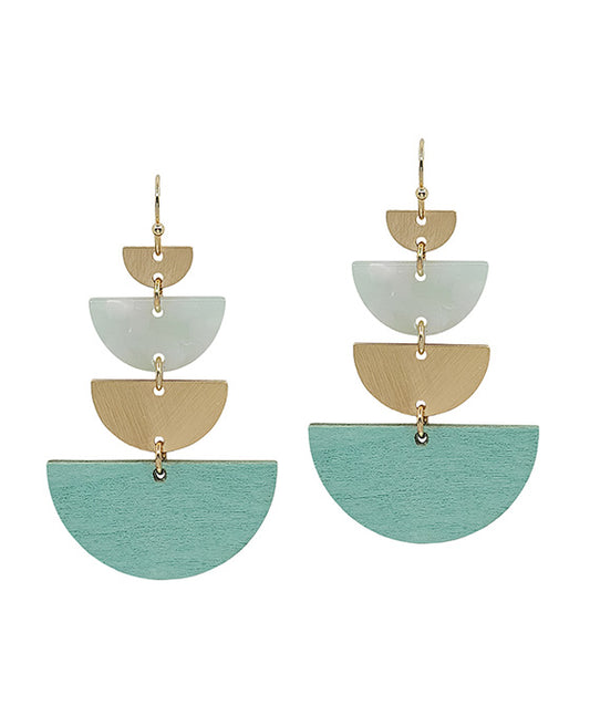 Half Round Geo Shape Resin & Wood Earring