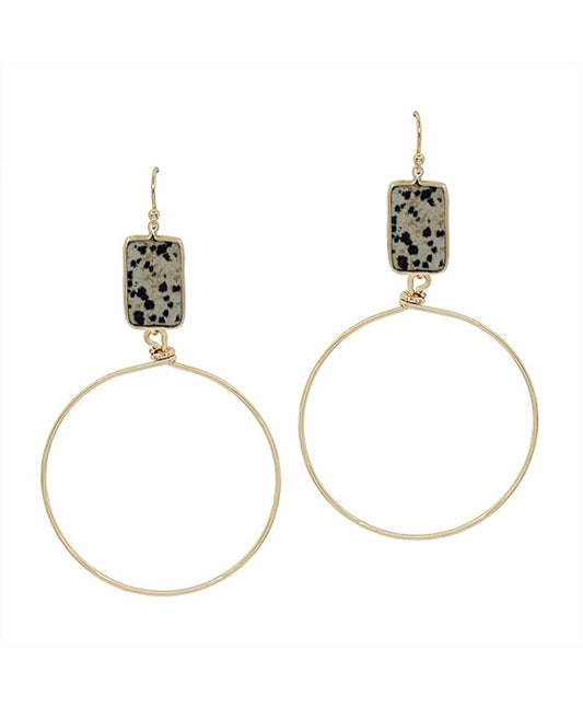 Square Stone round Wired Drop Earring
