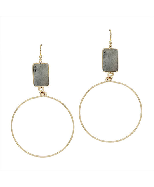 Square Stone round Wired Drop Earring