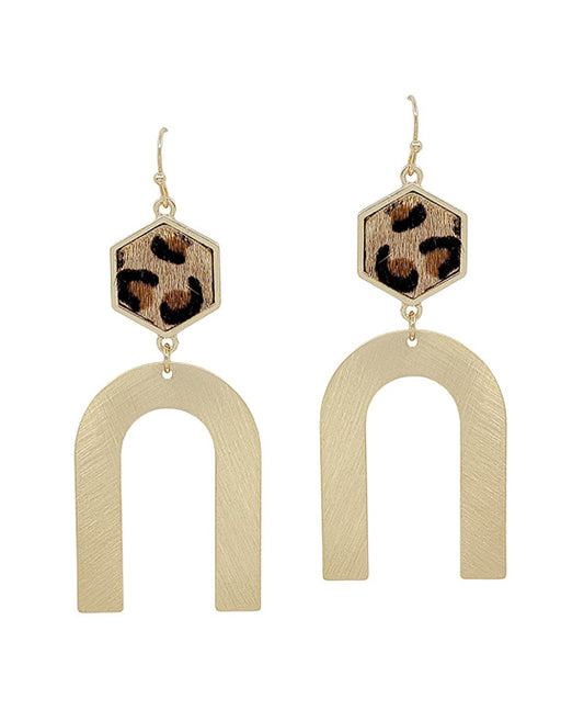 U Shape Animal Print Leather Earring