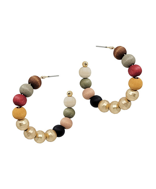 45mm Wood Hoop w/ Disco Ball Accent Earring