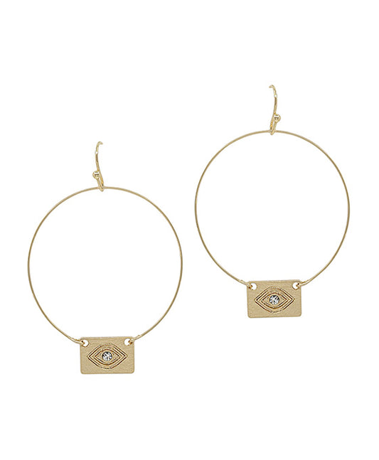 Evil Eye Pave Stone Accent Metal Earring