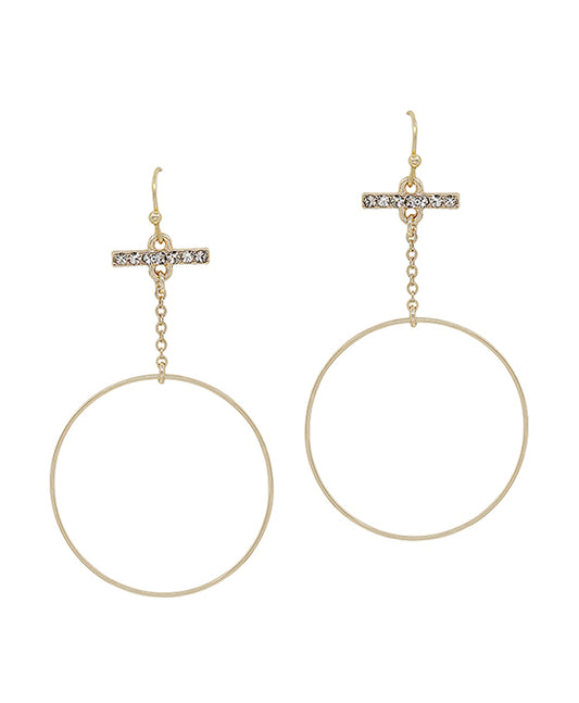 Pave Bar Accent Round Wire Earring
