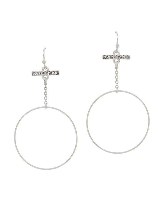 Pave Bar Accent Round Wire Earring
