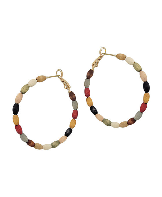 45mm Round Shape Wood Beads Earring