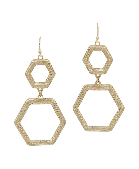 Double Hexagon Metal Earring
