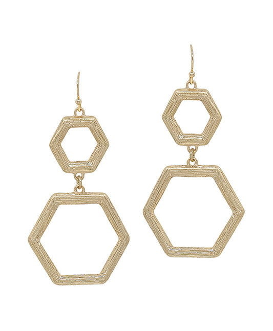 Double Hexagon Metal Earring