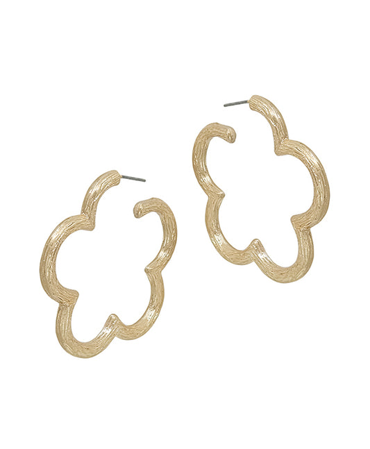 Flower Metal Textured Hoop Earring