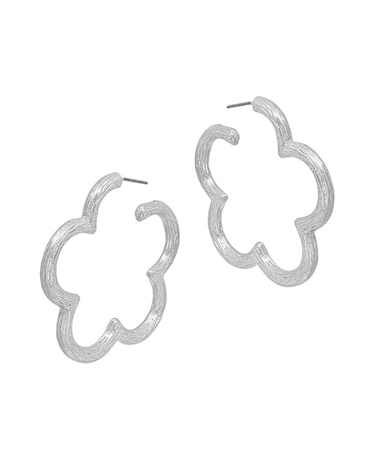 Flower Metal Textured Hoop Earring