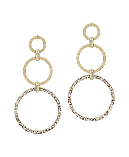 Pave Stone 3 Drop Round Metal Earring