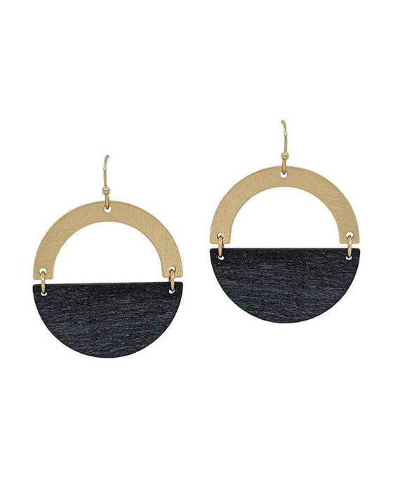Round Casting w/ Wood Layered Earring