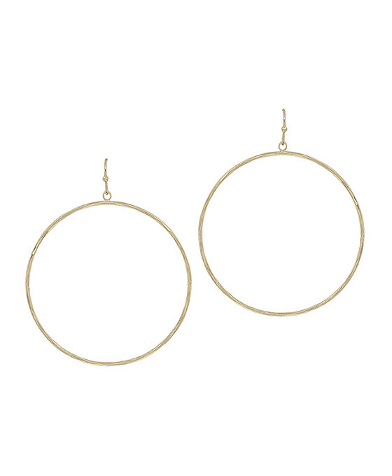 50mm Thin Hammered Metal Round Earring