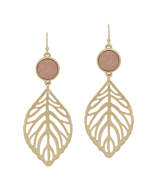 Wood Accent Leaf Casting Earring