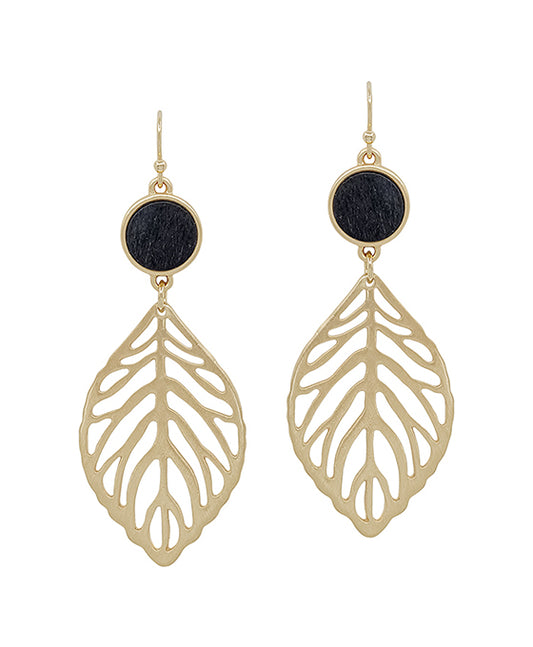Wood Accent Leaf Casting Earring