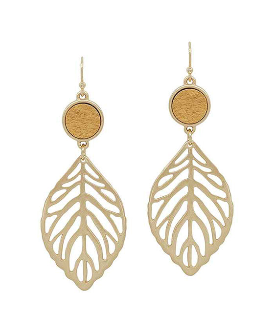 Wood Accent Leaf Casting Earring