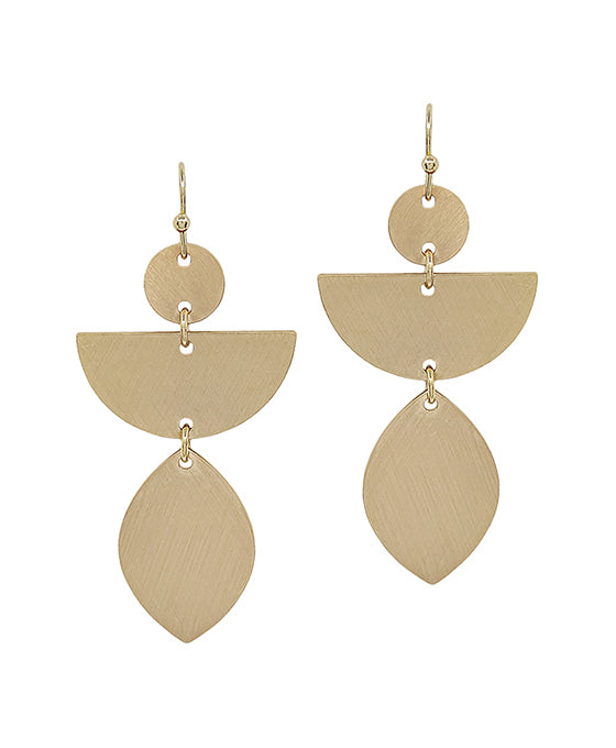 Leaf Shaped Geo Metal 3 Drops Earring