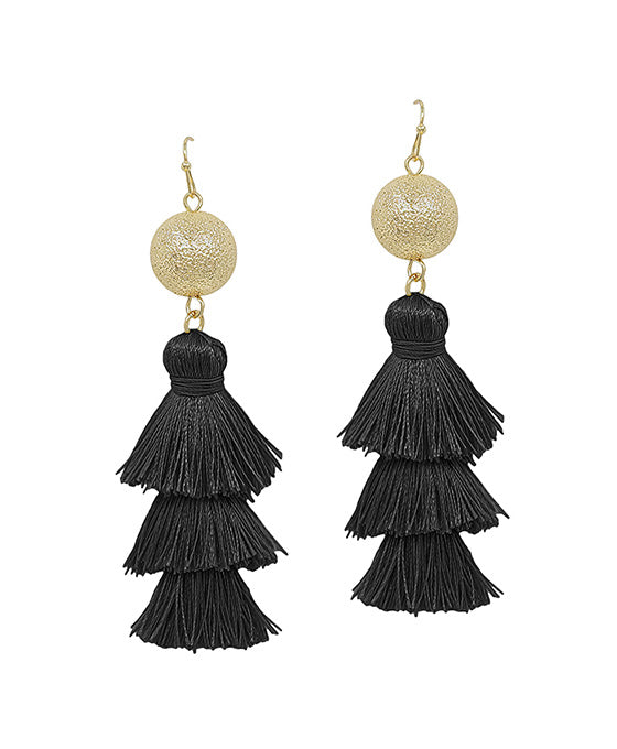Discoball Metal Post Tassel Earring