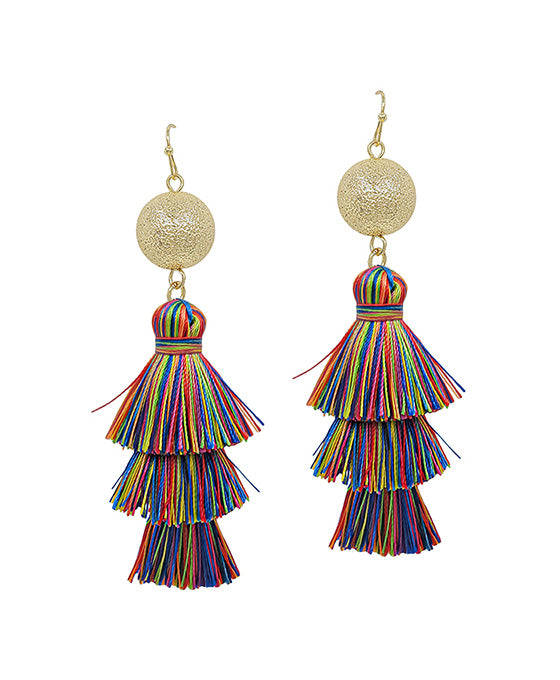 Discoball Metal Post Tassel Earring