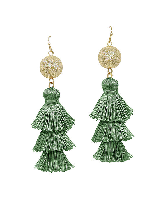 Discoball Metal Post Tassel Earring