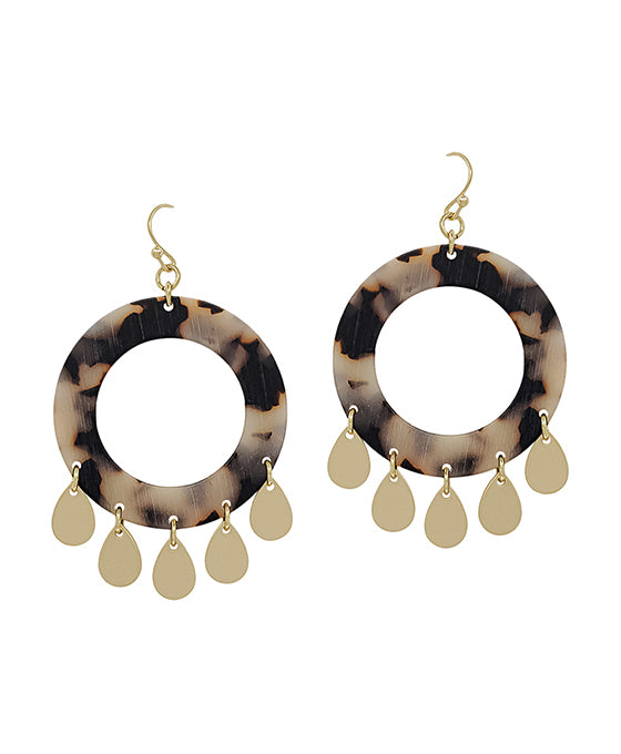 Round Acetate w/ Metal Charm Earring