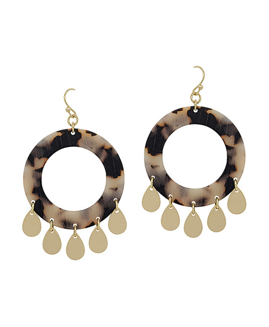 Round Acetate w/ Metal Charm Earring