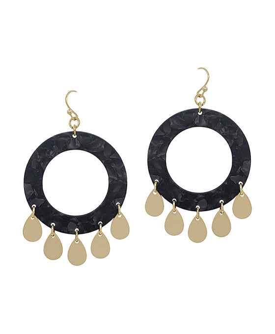 Round Acetate w/ Metal Charm Earring