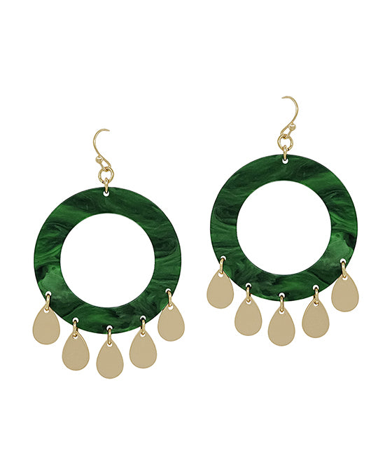 Round Acetate w/ Metal Charm Earring
