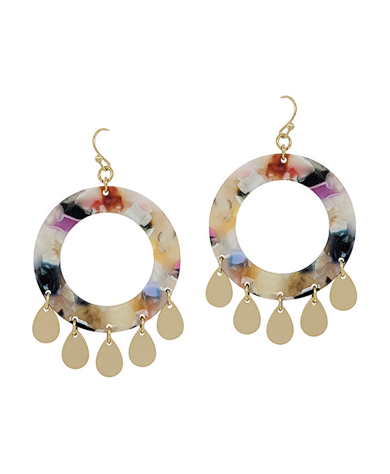 Round Acetate w/ Metal Charm Earring