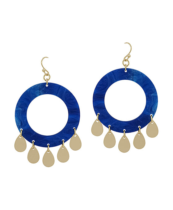 Round Acetate w/ Metal Charm Earring