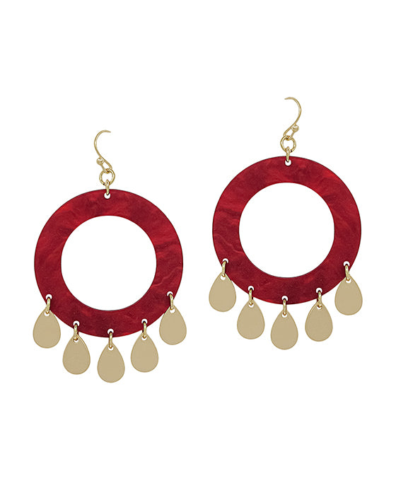 Round Acetate w/ Metal Charm Earring