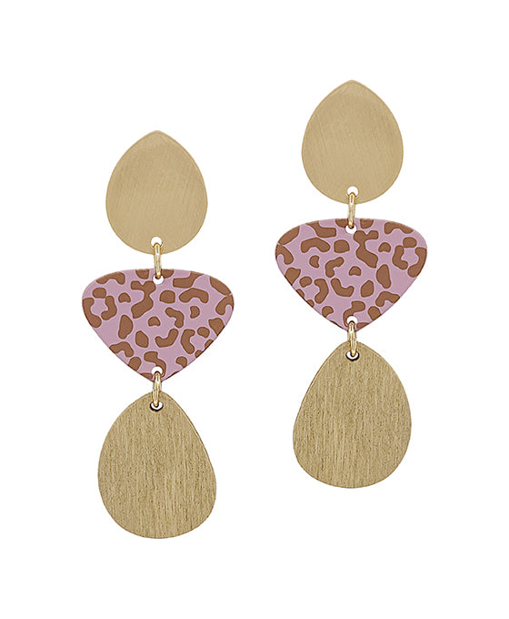 3 Drop Metal & Wood Earring