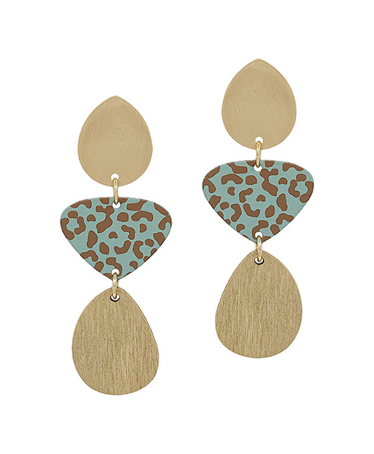 3 Drop Metal & Wood Earring