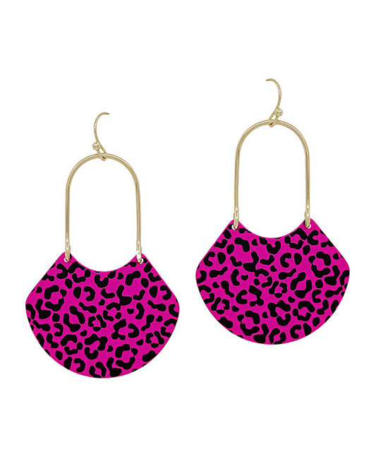 2 Inches Leopard Printed Color Metal Earring